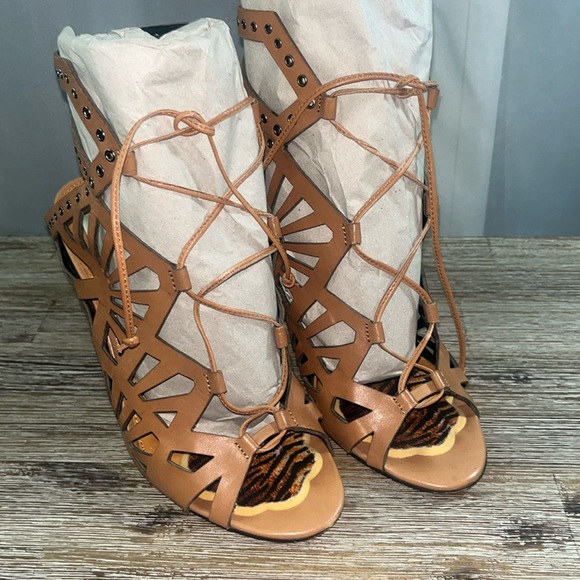 New Dolce Vita Helena High Heel Sandals 8.5 M Caramel Leather Gladiators - Picture 3 of 8